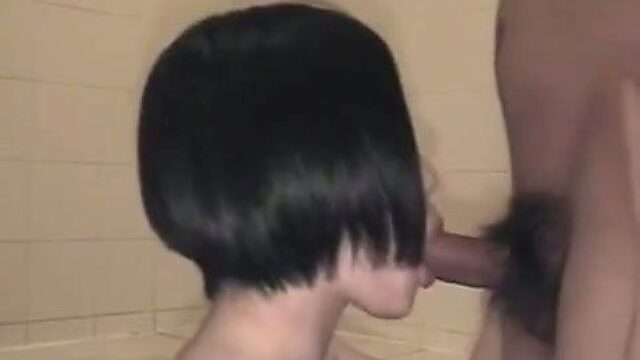 Lean Korean teen gets her hairy pussy fucked doggystyle in bathroom