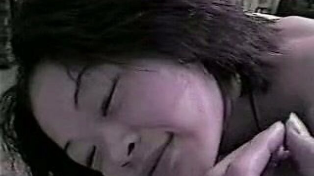 Chinese lewd brunette with small tits provides hairy cock with blowjob