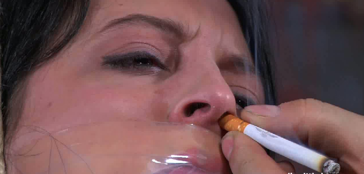 cigarette torture bdsm Perverted man ties up chick and puts cigarette in her nose