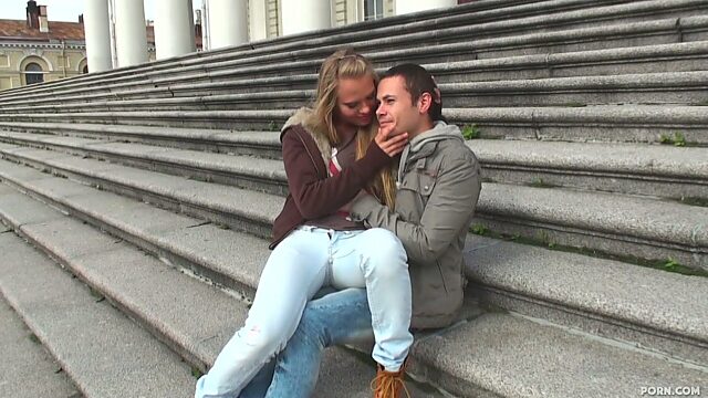 Sweet couple Winter and Arthur walk around the city and then have a passionate oral sex