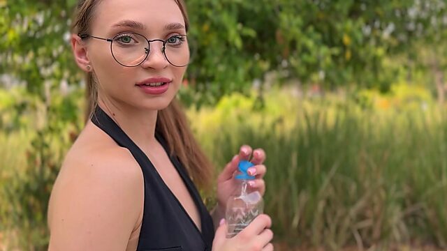 Petite Russian Blonde spoiled water on my pants and now sucks my dick at home