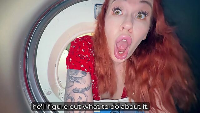 Nerdy guy fucked her stuck in wash machine perv redhead stepmom