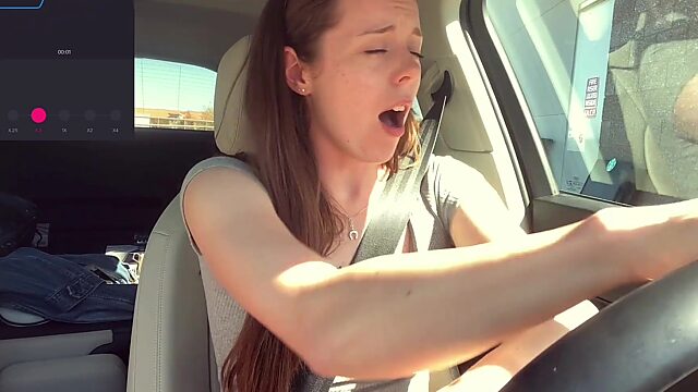 Horny Driver Cums Hard From Vibrator In Pussy At Starbucks Drive Thru