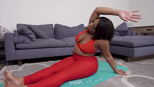 Ebony fat bitch with big tits and a huge ass wearing all red wants to be admired